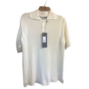 ANDREADAMO Womans  Fish Net Polo Knit  Sz S Ivory NWT